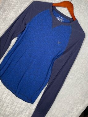 American Eagle Men Blue Heritage Thermal Raglen Long Sleeve Size Medium Layer
